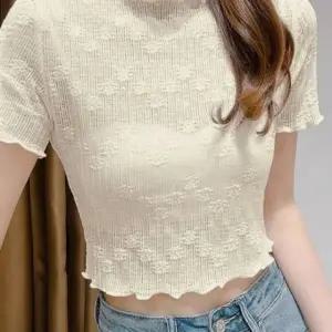 라운드 프릴 플라워 시스루 이너 크롭반팔티