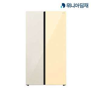 위니아 샤인글라스 양문형 830L 청정탈취 냉장고 베이지바닐라