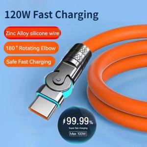 120w 6a 초고속 충전 유형 C 실리콘 180 ° 회전 팔꿈치 TYPE-C-C 데이터 케이블 1M 2M USB -