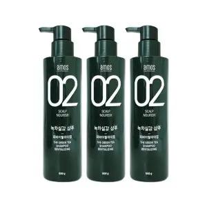 [amos] 아모스 녹차실감 샴푸 500g 3개 리바이탈 라이징 두피 모발 케...