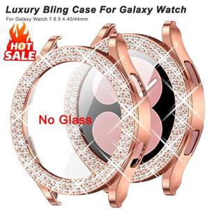삼성 갤럭시 워치 7 6 5 4용 블링 다이아몬드 케이스 PC 보호 케이스 40mm 44mm 스크린 프로텍터 범퍼 투명