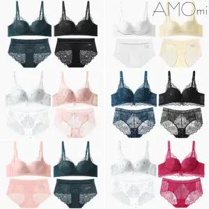 [아모미] 인생브라 왕뽕 볼륨 노와이어 레이스 브라팬티4종SET/택1