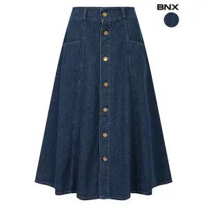 [하프클럽/BNX]여성 버튼 플레어 데님 스커트