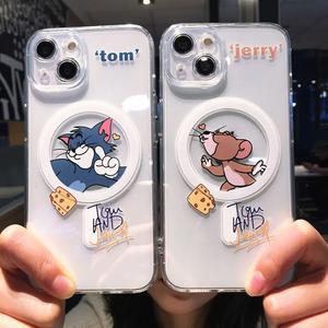 귀여운 Toms Jerrys Magsafe 자기 전화 케이스 IPhone 16 15 14 13 12 11 8 Plus Pro Max X XR XSMax 소프트 클리어 Tpu 커버