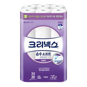 크리넥스 천연펄프 3겹 순수소프트 알로에 롤화장지 30롤