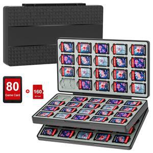 BRIBAT 80 스위치 게임 케이스, 닌텐도 2/스위치/OLED/라이트, 마그네틱 카드 홀더 휴대용 하드 쉘 커버 정리함 선물 액세서리, 블랙