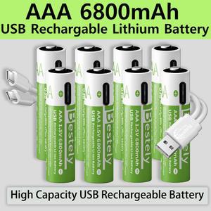 새로운 1 5v AAA 6800mAh 충전지 USB AAA 고용량 이온 배터리 Type C 케이블로 2000회 주기