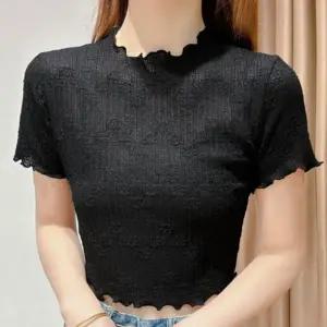 꽃무늬 여자 크롭 반팔티 1P 프릴 시스루 패션 티셔츠