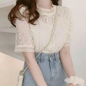 여성 여름 시스루 레이스 반팔티 1P 레이어드 티셔츠