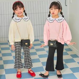 4컬러 탱글부츠컷 팬츠 유아동 키즈 여아 바지 스판 나팔바지 밴딩 무지 체크 봄 가을 하나비 국산