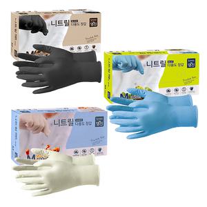 명진 니트릴장갑 100매 S M L 미색 블루 블