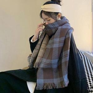 캐시미어 머플러 양면 체크 머플러 니트 머플러 어깨숄 캐시미어 숄 머플러