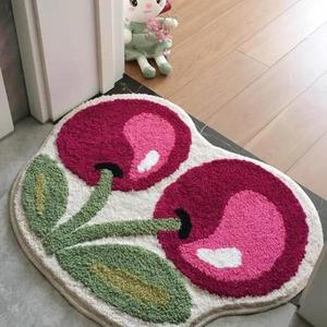 귀여운 과일 터프팅 카펫 문짝 매트, 부드럽고 두꺼운 푹신한 터프티드 욕실 흡수성 러그, 변기 주방 입구