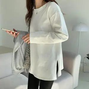CWTT9922 라운드넥무지옆트임티 흰색기본긴팔티