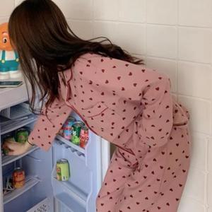 잠옷 하트 파자마 긴팔 수면 여성 홈웨어 상하의 세트