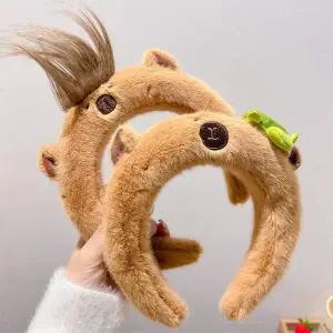 [콩심팥심]카피바라 털 머리띠 헤어 띠 핀 밴드 집게 인형