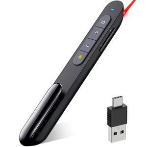 DinoFire USB Type C 무선 프레젠터 원격 프레젠테이션 클리커, 볼륨 조절 파워포인트 레드 포인터 포함 장거리 PPT 슬라이드 어드밴스터 Mac 노트북 PC용