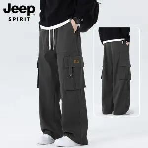 JEEP SPIRIT 남성 캐주얼 바지 가을 겨울 하이스트리트 루즈 스트레이트 카고 바지