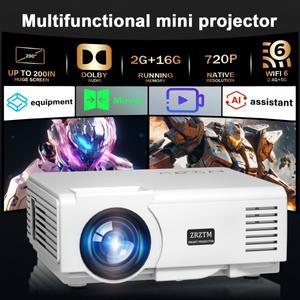 프로젝터 휴대용 미니 4K 1080P 홈 시어터 HDMI USB 인터페이스 내장 스피커 플러그 옵션 공간 절약형 디자
