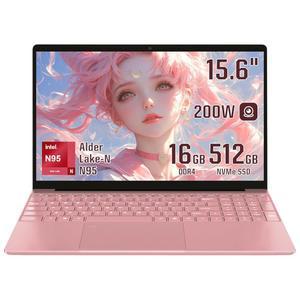 BINHENGLON 15.6인치 노트북 컴퓨터 셀러론 N95 FHD 16G RAM SSD 대형 화면 블루투스 5.0 지문 노트북 울트라북 Wi-Fi 2.4GHz/5GHz, USB3.0(로즈 골드, 16G+512GB SSD)