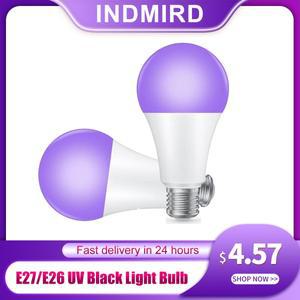 INDMIRD UV 블랙 라이트 전구 E27 9W 395405nm 램프 UVA 보라색 조명