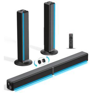 TV 사운드 바, 바(RGB LED 조명 및 2.1CH 블루투스 스피커 서라운드 시스템 포함), 180W 사운드, AUX/광학/HDMI ARC 홈 시어터 스피커, 스마트 TV/프로