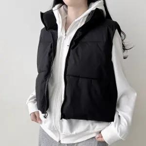 [꾸안꾸의 정석]하이넥 무광 데일리 크롭 숏패딩 조끼 베스트(3컬러)