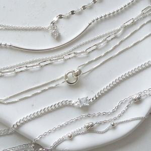 국산 92.5순은 블링즈 2줄체인 큐빅 실버 레이어드