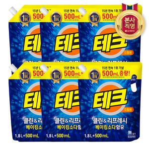 테크 클린앤리프레쉬 액체세제 드럼용 리필 1.8L+500ml 증량 6개