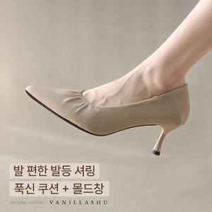 [바닐라슈] 셀라즈 셔링 소프트 백캡 코팅굽 하이힐(6cm)