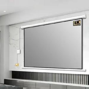 전동 프로젝터 스크린 벽걸이 무선 원격 제어 4K UHD 대형 시어터 유리섬유 금속