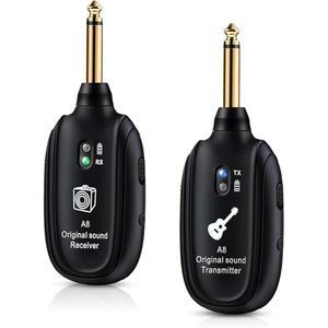 INGPARTNER A8 무선 기타 시스템 UHF 2 모드, 충전식 배터리, 100피트 범위, 기타, 베이스, 바이올린, 키보드용 플러그 앤 플레이 - 블랙