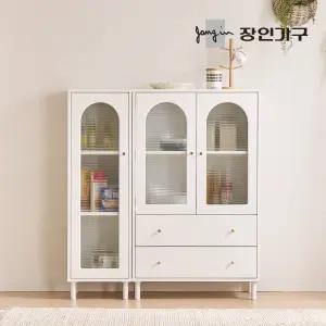 장인가구 쿠르바 모루유리 1200 높은 주방 수납장 세트 (800서랍수납장,400수납장) 1200 SET E