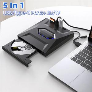 CD롬 플레이어 USB C  포트  SD TF 외장 CD DVD 드 맥 리눅스 윈도우 XP 10 87 노트북 PC용 5 인 1 휴대용