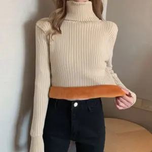 여성 기모안감 골지 목폴라 보온 목티 겨울 티셔츠