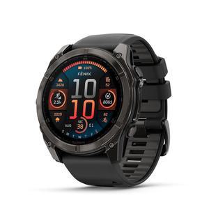 Garmin f nix 8 51mm, AMOLED, 사파이어, 프리미엄 멀티스포츠 GPS 스마트워치, 오래 지속되는 배터리 수명, 다이빙 등급, 내장 LED 손전등, 카본 그레이 DLC 티타늄 및 페블 밴드 포함