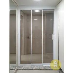 [바른도어]02번 초슬림3연동중문 화이트 브론즈강화유리a