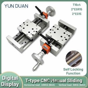 T형 수동 슬라이딩 테이블 100mm 폭 볼 스크류 디지털 디스플레이가있는 이중 선형 레일 스테이지 Z 축 2PC