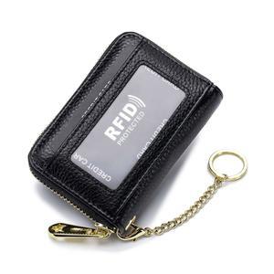 탭 컬렉션 RFID 신용카드 홀더, ID 창 및 분리형 열쇠고리가 있는 소형 가죽 지퍼 카드 케이스 지갑 - 블랙
