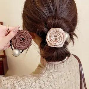 진주 장미 꽃머리끈 올림머리끈 고급