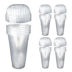 [줄돔 뚜껑포함] PET 투명컵 590ml  20온스) 25세트  일회용 플라스틱컵