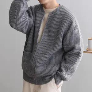 남성 라운드넥 포켓 집업 니트 가디건