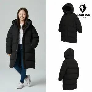 [백화점 출고] 블랙야크 키즈 패딩 남아 여아 피스 L다운 자켓 블랙 후드 롱 점퍼