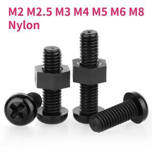 M2 M2.5 M3 M4 M5 M6 M8 검정색 나일론 나사 너트 조합 둥근 머리 크로스 볼트 플라스틱 절연