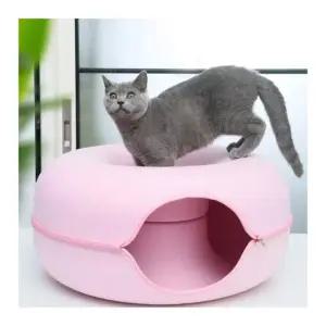 고양이 숨숨집 터널하우스 도넛모양 60cm 핑크 놀이터 (WD860F5)