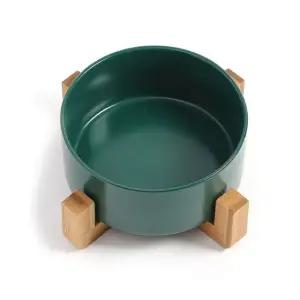 애완 우드받침 16cm 도자기식기 1구 사료 물그릇 그린 (WD88469)