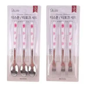 [골드스마일]티포크 티스푼 홍꽃 주방용품 티포크 디저트스푼 홍꽃