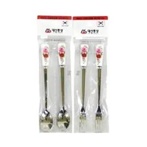 로즈 티스푼 티포크 2P 과일 간식 식기 디저트 식사