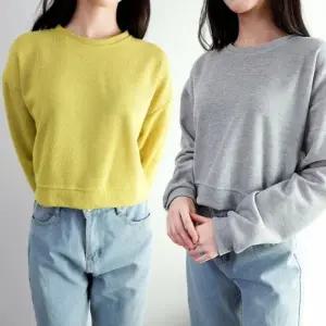 여자 간절기 크롭맨투맨 오버핏 라운드넥 크롭티 긴팔 맨투맨티