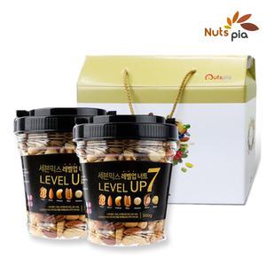 넛츠피아 세븐믹스 레벨업너트 1kg (500g X 2통) 선물세트 믹스넛 용기형